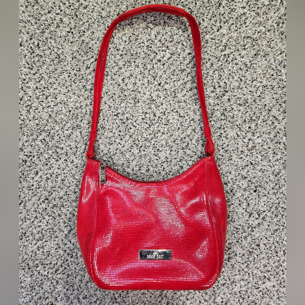 David Dart Red Suede Textured Shoulder Bag EUC Purse Small Hobo Bag Valentines